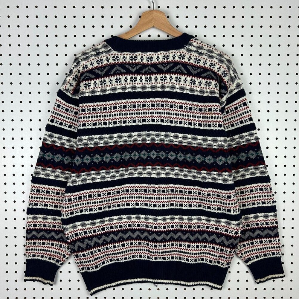 Expressions Northern Isle Cardigan Knit Sweater Large Blue‎ Red Cream Cosby 90s - Picture 4 of 6